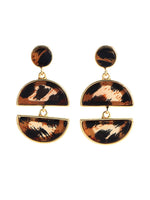 Load image into Gallery viewer, Geometric Semicircle Leopard Print Drop Earrings Design - ÈquilibreFashions
