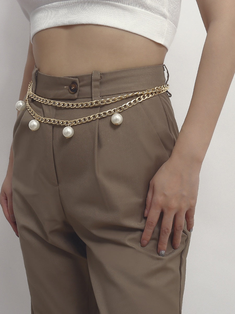 Fashion Faux Pearl Pendant Double-Layer Chain Belt - ÈquilibreFashions