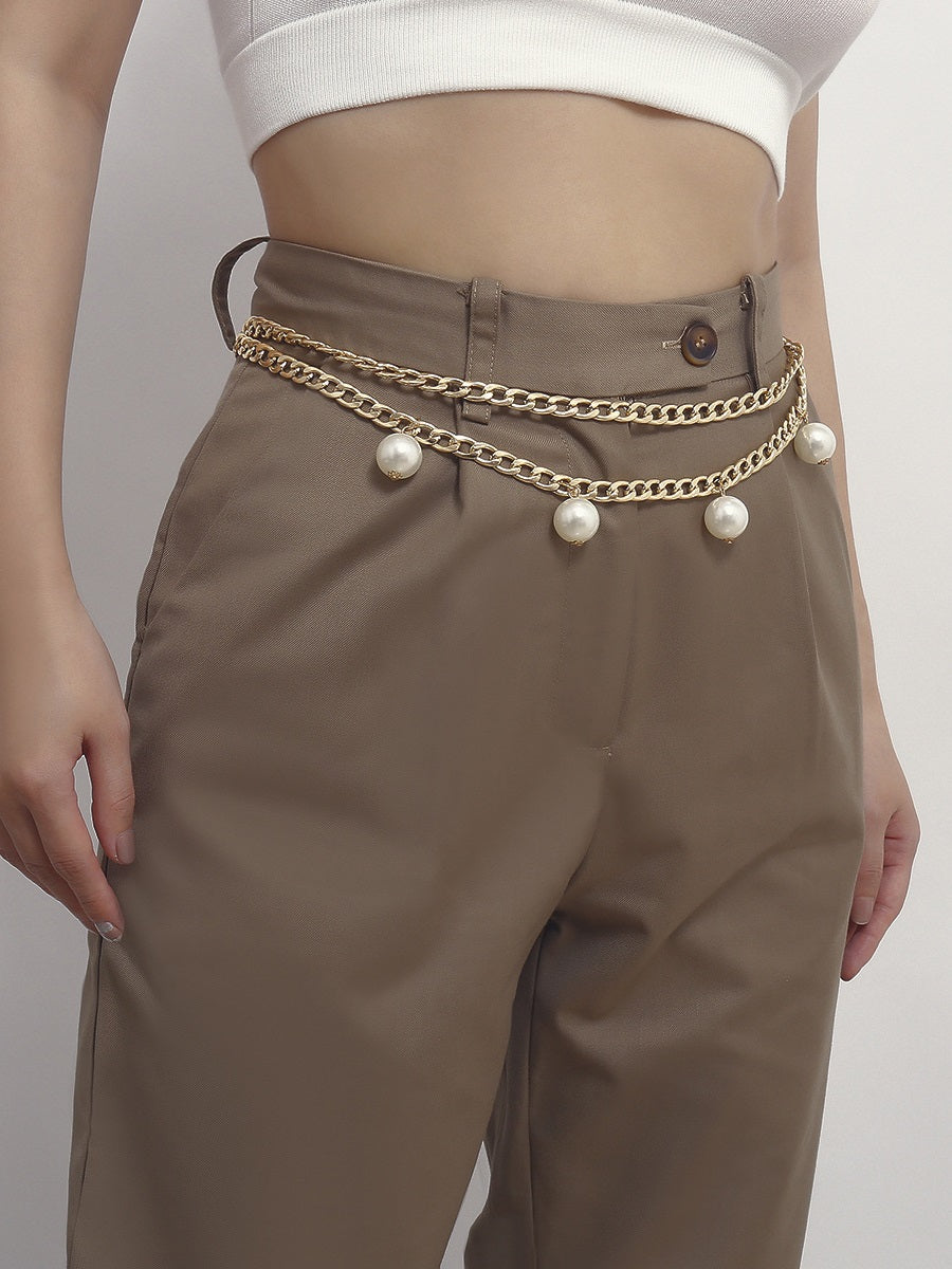 Fashion Faux Pearl Pendant Double-Layer Chain Belt - ÈquilibreFashions