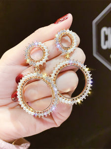 Small Faux Pearls Glitter Rhinestone Circle Drop Earrings - ÈquilibreFashions