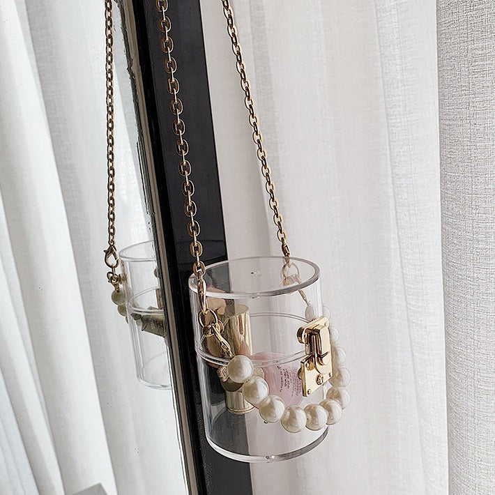 Faux Pearl Cylindrical Transparent Acrylic Mini Chain Bags - ÈquilibreFashions