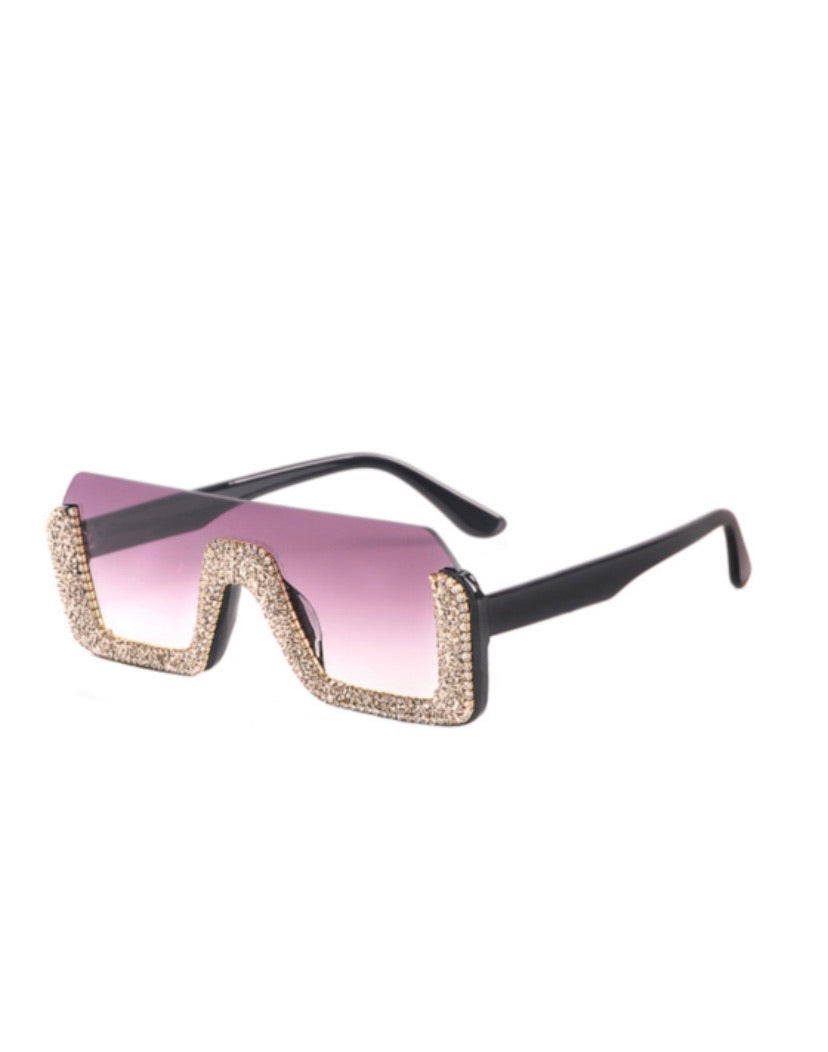 Half frame fashion rheinstone decor sunglasses - ÈquilibreFashions