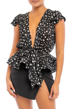 Load image into Gallery viewer, Black Spotted Stripe Flutter Top - ÈquilibreFashions
