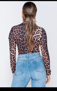 Leopard Print High Neck Long Sleeve Bodysuit - ÈquilibreFashions