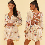 Load image into Gallery viewer, Ivory Multi Faded Floral Ruffle Tie Back Mini Dress - ÈquilibreFashions
