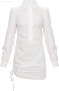 Women's Button Down Shirt Dress Long Sleeve Blouse Drawstring Pencil Skirt Business Office Dress - ÈquilibreFashions
