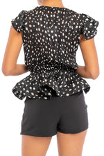 Load image into Gallery viewer, Black Spotted Stripe Flutter Top - ÈquilibreFashions
