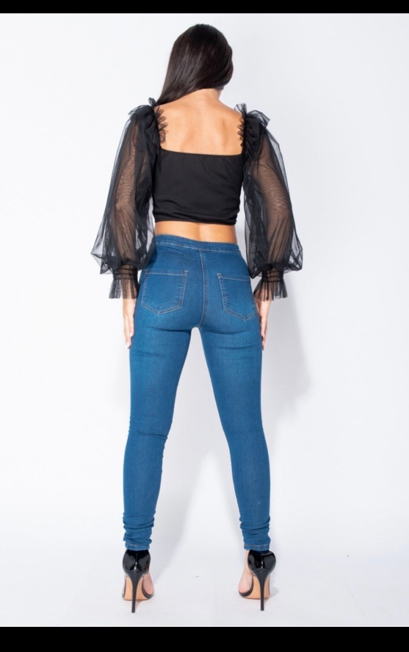 Mèlanie Mesh Long Sleeved Crop Top - ÈquilibreFashions