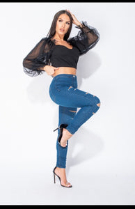 Mèlanie Mesh Long Sleeved Crop Top - ÈquilibreFashions