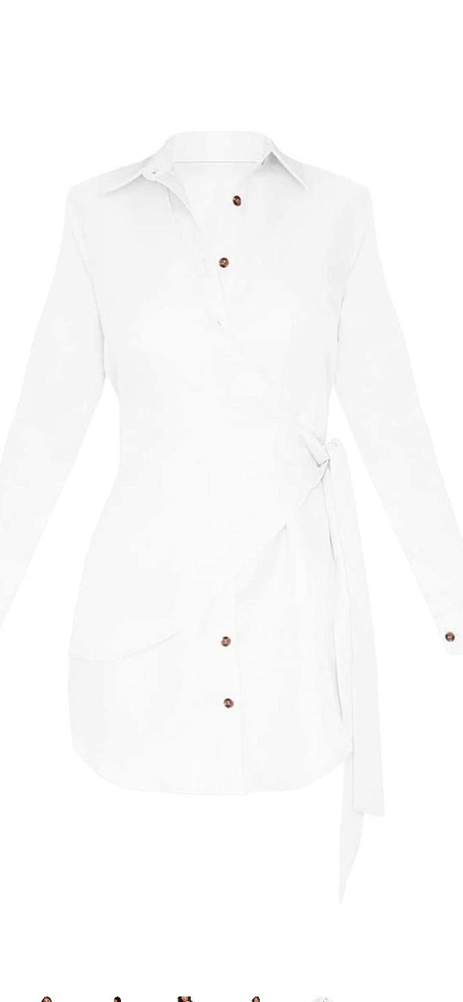 Women's Button Down Shirt Dress Long Sleeve Blouse Drawstring Pencil Skirt Business Office Dress - ÈquilibreFashions